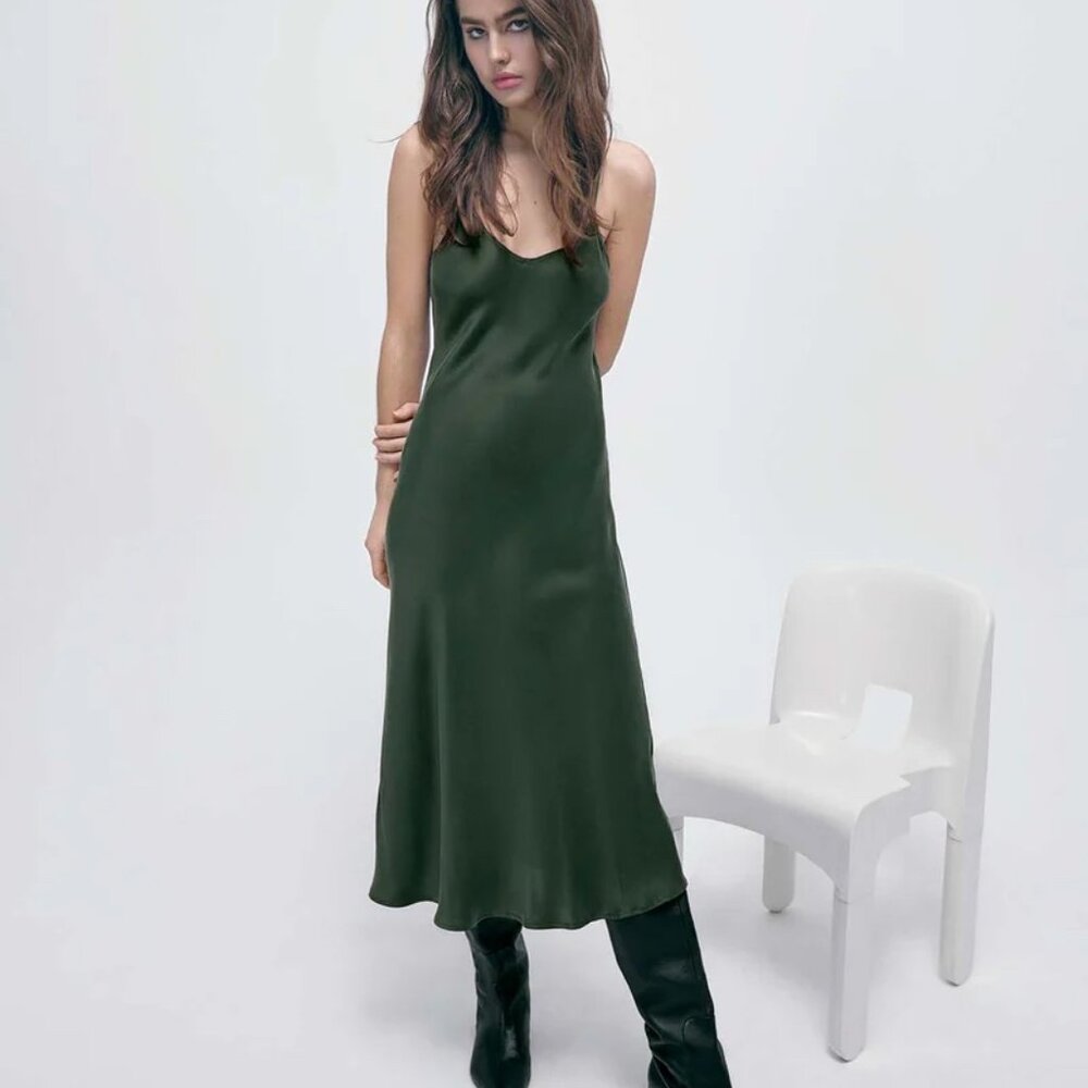 Silk Laundry 90s Slip Dress Green
